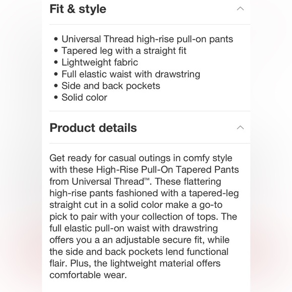 Women's High-Rise Pull-On Tapered Pants - Universal Thread™ White new - Picture 5 of 6